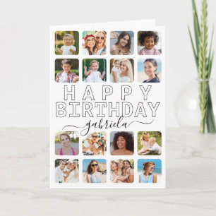 Black & White Modern 16 Photo Collage Birthday  Card