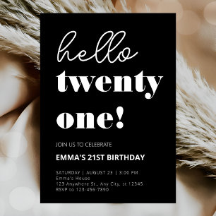 Black White Modern 21st Birthday Invitation