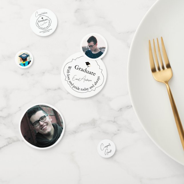 Black & White Modern 3 Photo Graduation Party Confetti (Group)