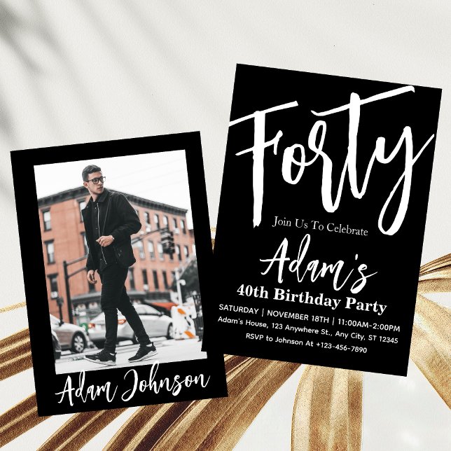 Black & White Modern 40th Birthday Party  Invitation (Creator Uploaded)