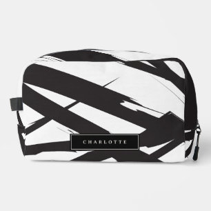 Black & White Modern Abstract Art Line Custom Name Dopp Kit