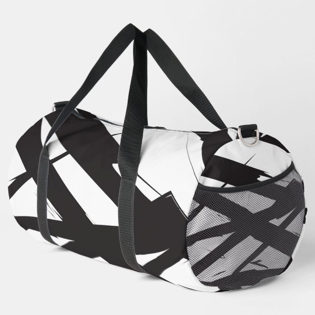 Black & White Modern Abstract Art Line Decorative Duffle Bag (Right Corner)