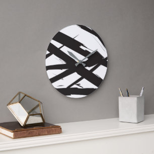 Black & White Modern Abstract Art Line Decorative Large Clock