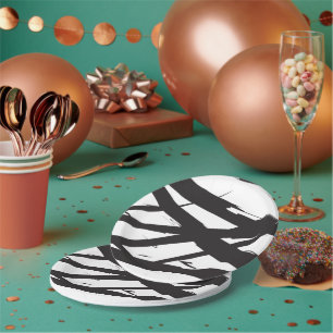 Black & White Modern Abstract Art Line Decorative Paper Plate