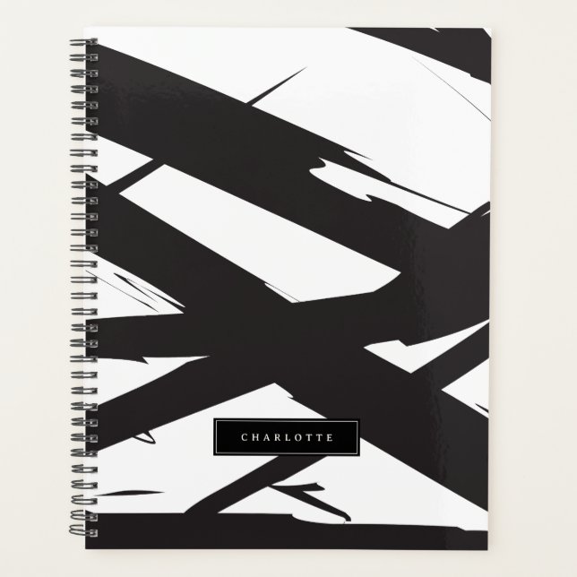 Black & White Modern Abstract Art Line Decorative Planner (Front)