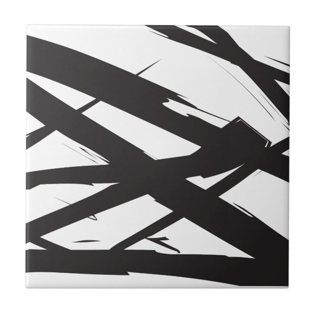 Black & White Modern Abstract Art Line Decorative Tile (Front)