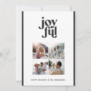 Black white modern abstract joyful photo holiday card