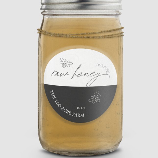 Black & White Modern Apiary Raw Honey Classic Round Sticker (Creator Uploaded)