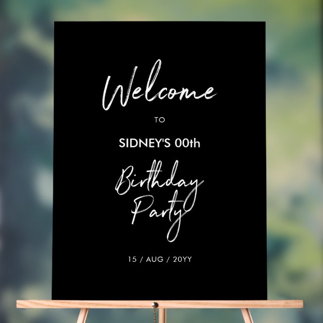 Black & White Modern Birthday Party Welcome Acrylic Sign (Neutral)