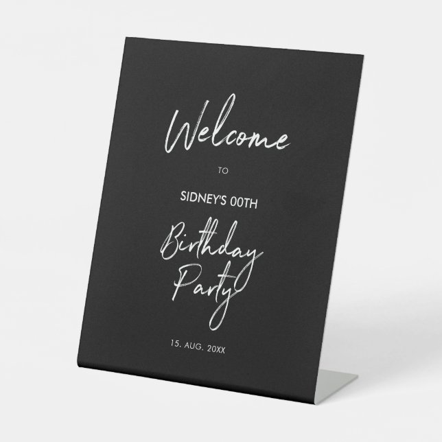 Black & White Modern Birthday Party Welcome Sign (Front)