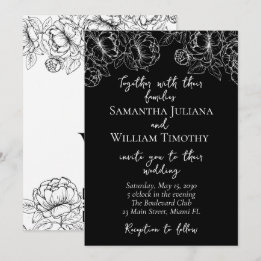 Black White Modern Boho Classic Minimalist Wedding Invitation