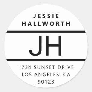 Black & White Modern Bold Monogram Classic Round Sticker