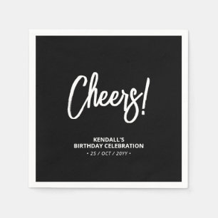 Black & White   Modern Brush Lettering Cheers! Nap Napkin