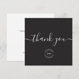Black White modern business custom logo Thank You Card