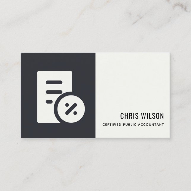 BLACK WHITE MODERN CALCULATION ACCOUNTING TAX ICON BUSINESS CARD (Front)