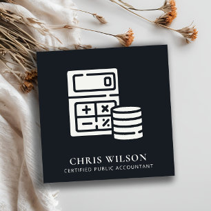 BLACK WHITE MODERN CALCULATOR COIN ICON ACCOUNTING SQUARE BUSINESS CARD
