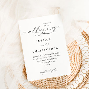 Black & White Modern Calligraphy 3 Wedding Invitation