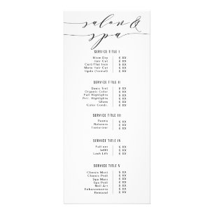 Black & White Modern Calligraphy Salon Spa Price Rack Card
