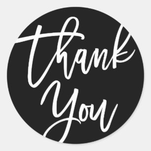 Black & White Modern Calligraphy Thank You Classic Round Sticker