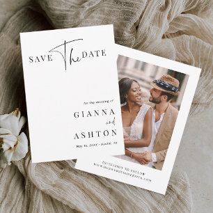 Black & White Modern Calligraphy Wedding Photo  Save The Date