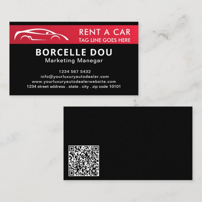Black White Modern Car Rent Business Card (Front/Back)