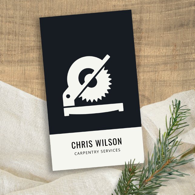 BLACK & WHITE MODERN CARPENTRY SERVICES SAW TOOL BUSINESS CARD (Creator Uploaded)
