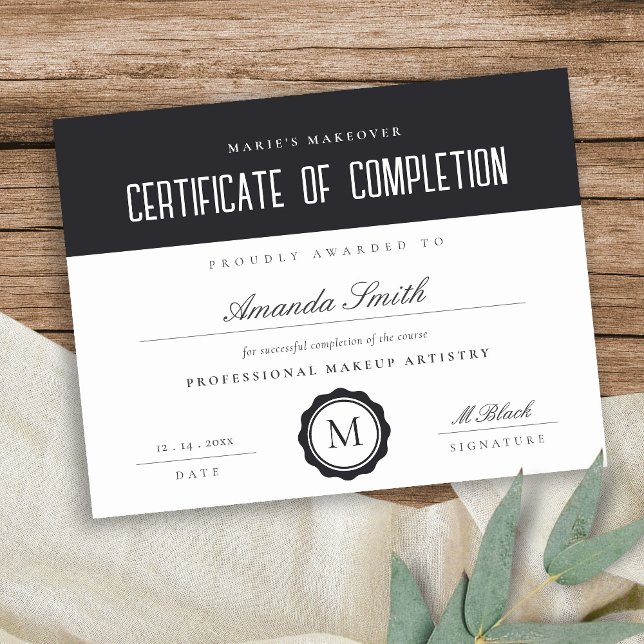 Black White Modern Certificate of Completion Award (Creator Uploaded)