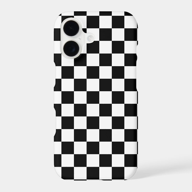 Black White Modern Chequered Chequerboard Pattern iPhone Case (Back)