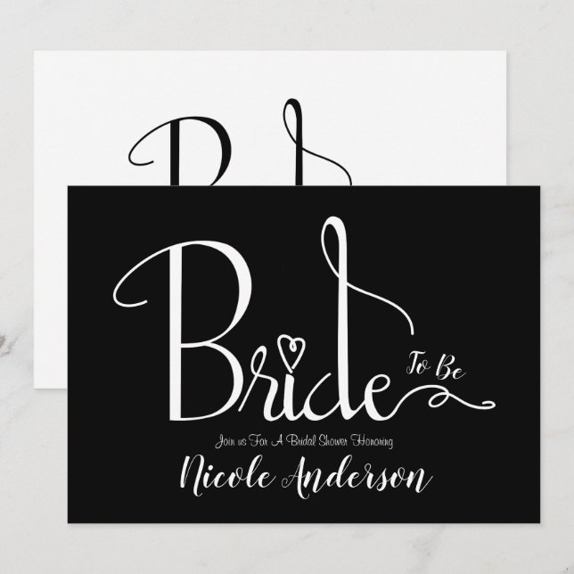 Black White Modern Chic Bride Bridal Shower Invitation (Front/Back)