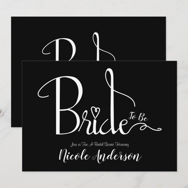 Black White Modern Chic Bride Bridal Shower Invitation (Front/Back)