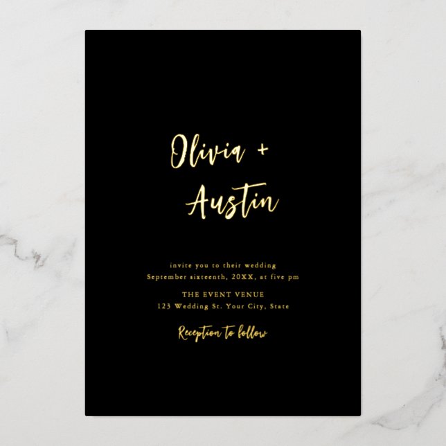 Black White Modern Chic Script Minimalist Wedding (Front)