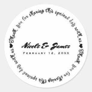 Black & White Modern Chic Thank You Wedding Favour Classic Round Sticker