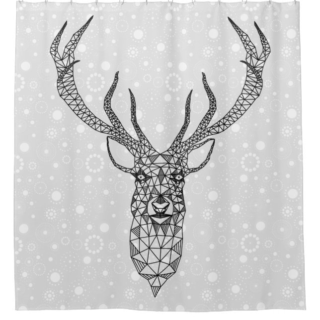 Black & White Modern Christmas Deer Shower Curtain (Front)