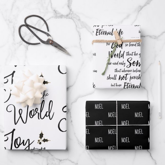 Black & White Modern Christmas Wrapping Paper Sheet (Front)