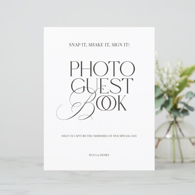 Black & White Modern Classic Photo Guest Book Sign (Standing Front)