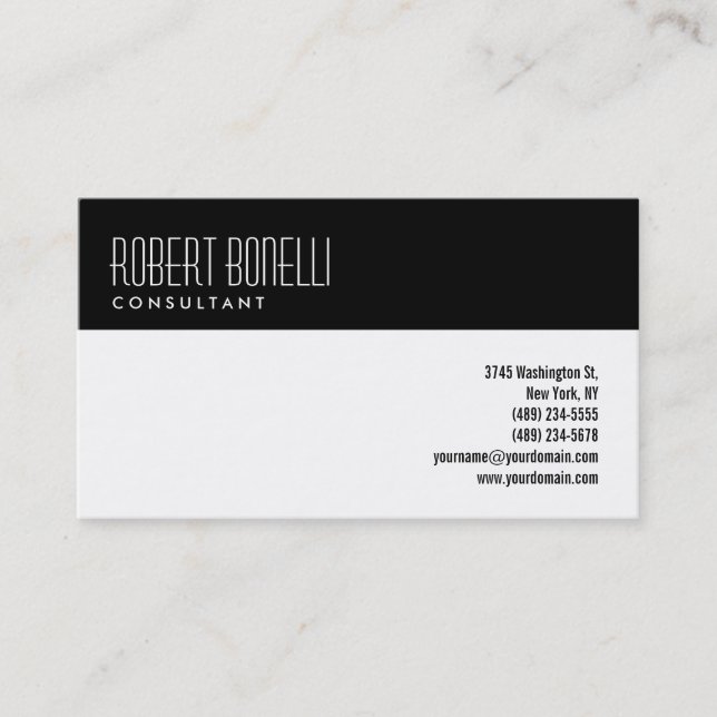 Black White Modern Consultant Business Card (Front)