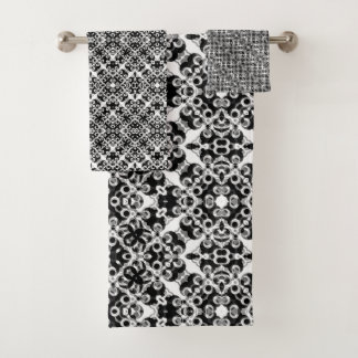 Black White Modern Damask Pattern Bath Towel Set