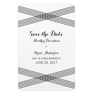 Black White Modern Deco Save the Date Magnet