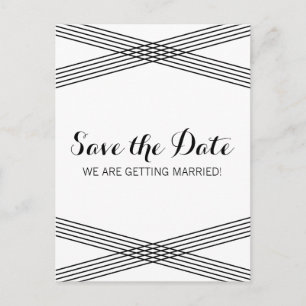 Black White Modern Deco Save the Date Postcard