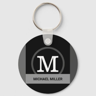black & white modern elegant monogram key ring