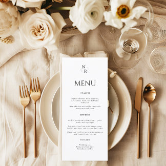 Black & White Modern Elegant Monogram Wedding Menu