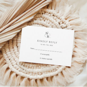 Black & White Modern Elegant Monogram Wedding RSVP Card