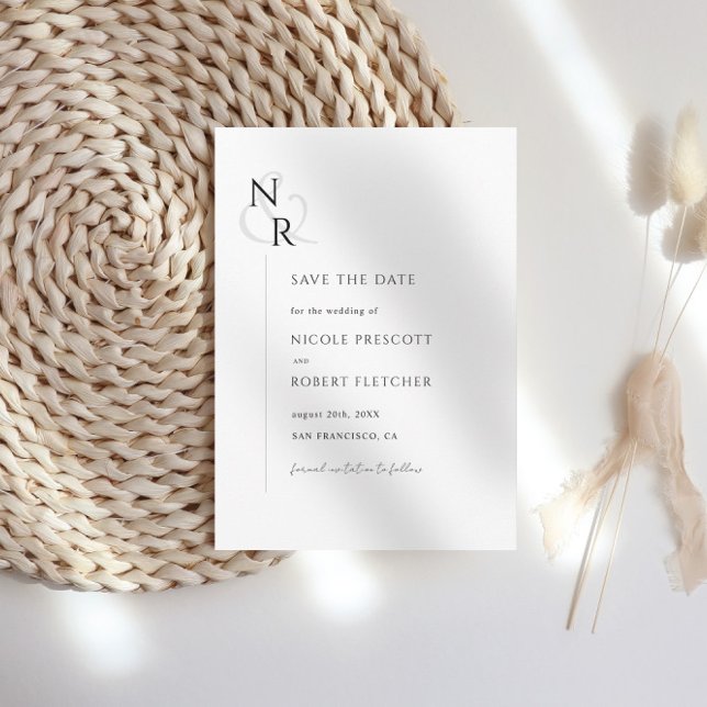 Black & White Modern Elegant Monogram Wedding Save The Date (Creator Uploaded)