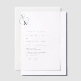 Black & White Modern Elegant Monogram Wedding Vellum Invitations