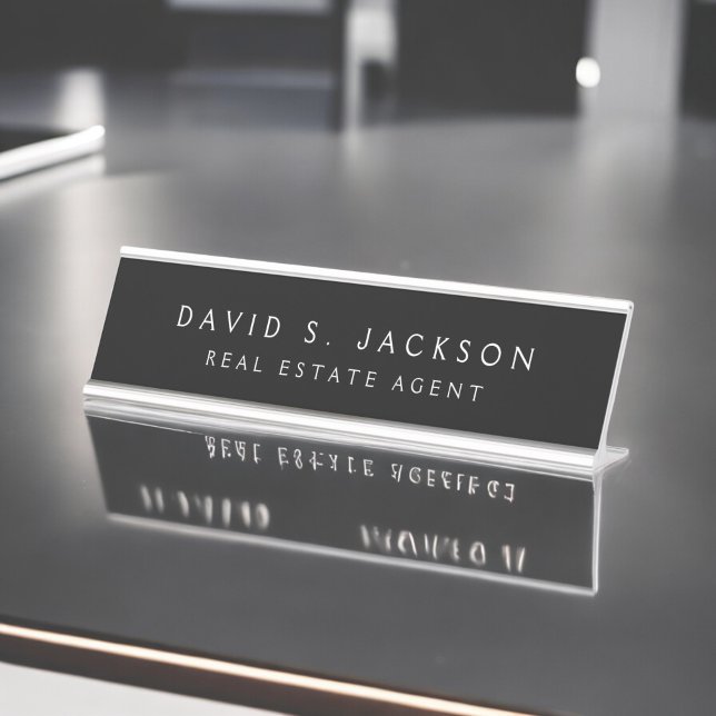 Black White Modern Elegant Professional Classy Desk Name Plate (Creator Uploaded)