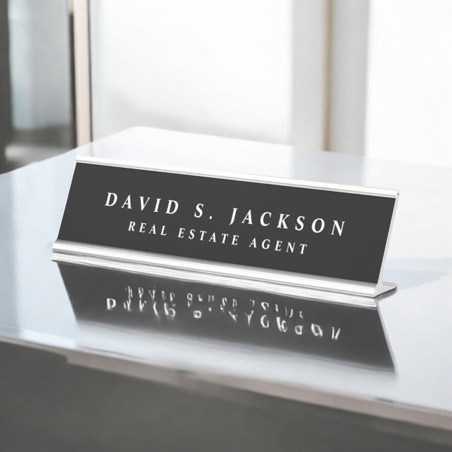 Black White Modern Elegant Professional Classy Desk Name Plate (Creator Uploaded)