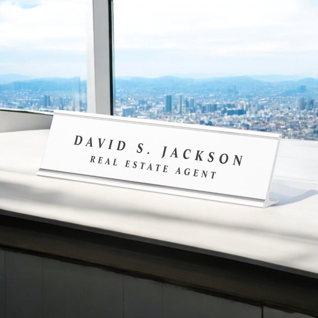 Black White Modern Elegant Professional Classy Desk Name Plate (Creator Uploaded)