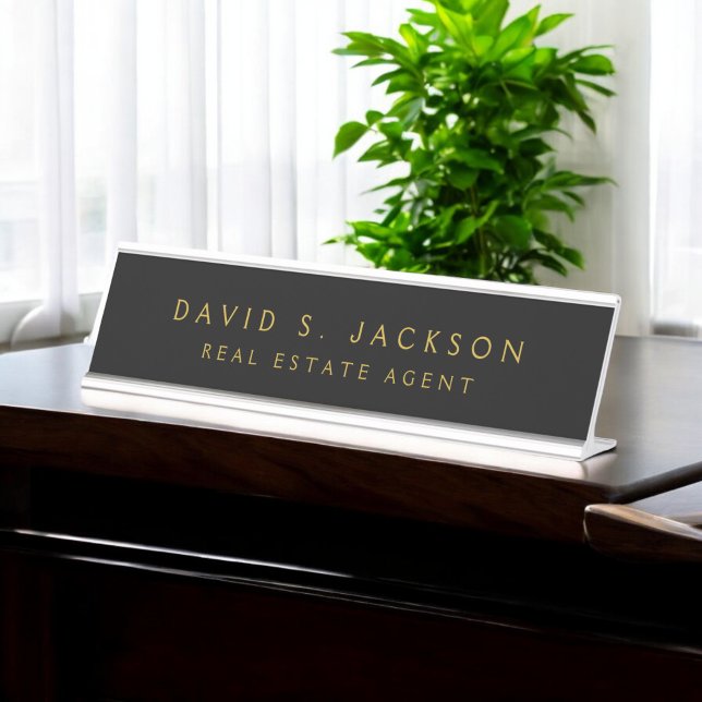 Black White Modern Elegant Professional Classy Desk Name Plate (Creator Uploaded)