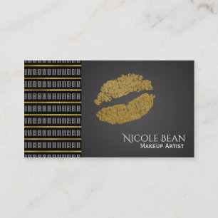 Black & White Modern Faux Gold Lips Beauty Business Card