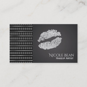 Black & White Modern Faux Silver Lips Beauty Business Card
